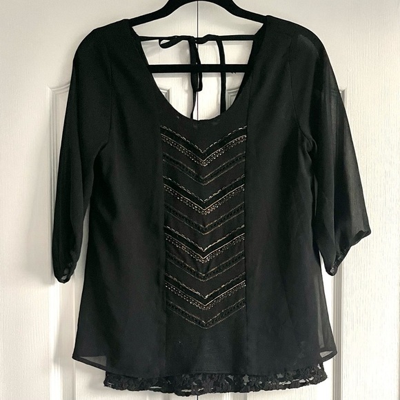 Miss Me Tops - MISS Me Beaded Embellished Lace Open Back Top